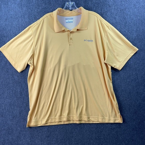 Columbia PFG Polo Shirt Mens Large Yellow Collared Active Fishing Size 2XL EUC - Picture 1 of 7